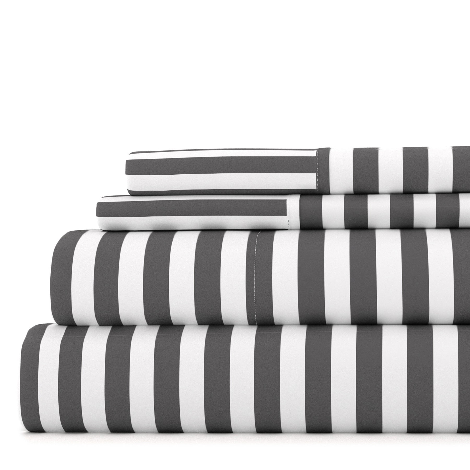Noble Linens 4 Piece Pattern Microfiber Bed Sheets Set, Gray Ribbon, King
