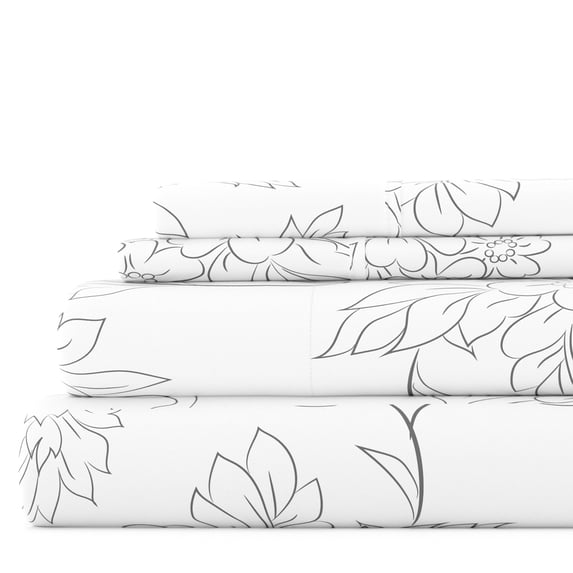 Noble Linens 4 Piece Pattern Microfiber Bed Sheets Set, Gray Vine, California King