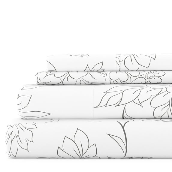 Noble Linens 4 Piece Pattern Microfiber Bed Sheets Set, Gray Vine, Full