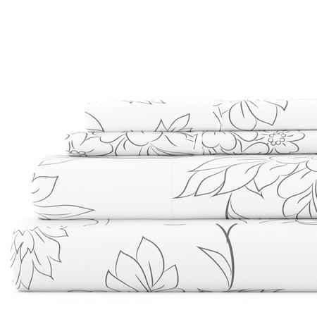 Noble Linens 4 Piece Pattern Microfiber Bed Sheets Set, Gray Vine, King