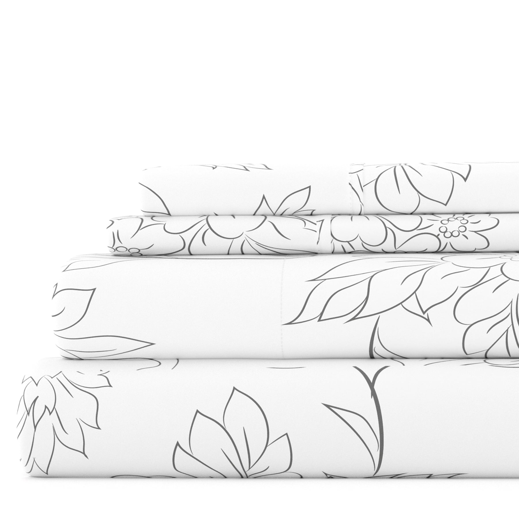 Noble Linens 4 Piece Pattern Microfiber Bed Sheets Set, Gray Vine, Twin