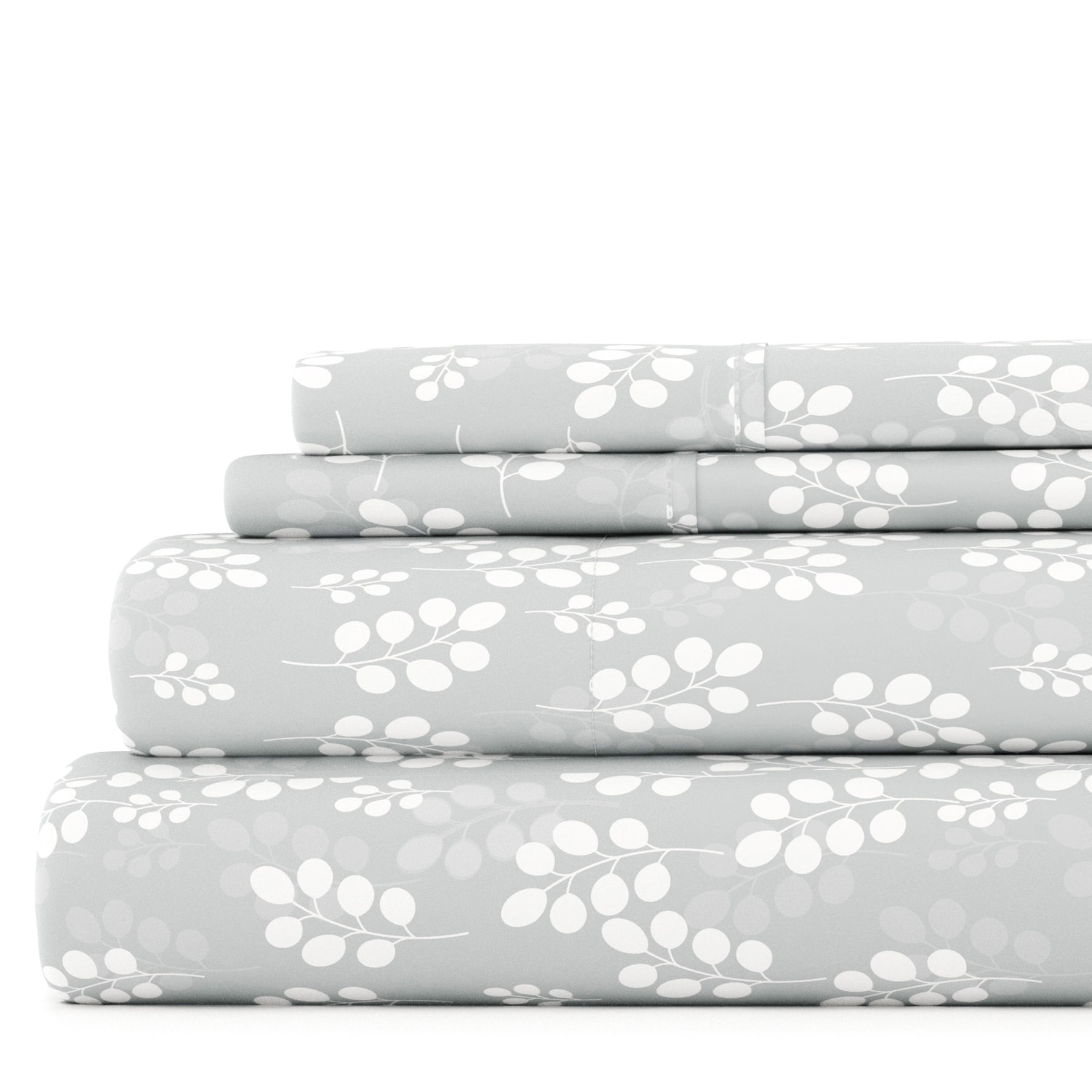 Noble Linens 4 Piece Pattern Microfiber Bed Sheets Set, Gray Wheat, California King