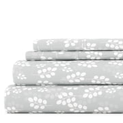 Noble Linens 4 Piece Pattern Microfiber Bed Sheets Set, Gray Wheat, California King
