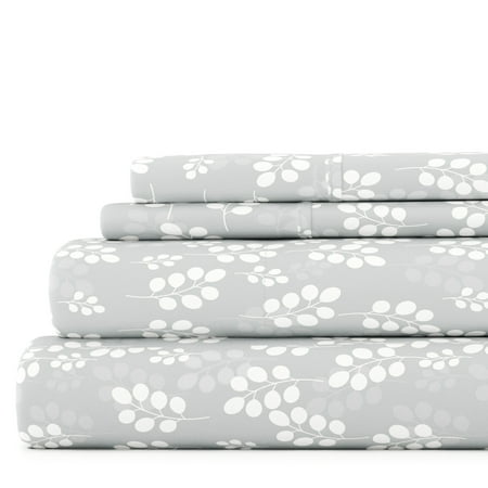 Noble Linens 4 Piece Pattern Microfiber Bed Sheets Set, Gray Wheat, California King