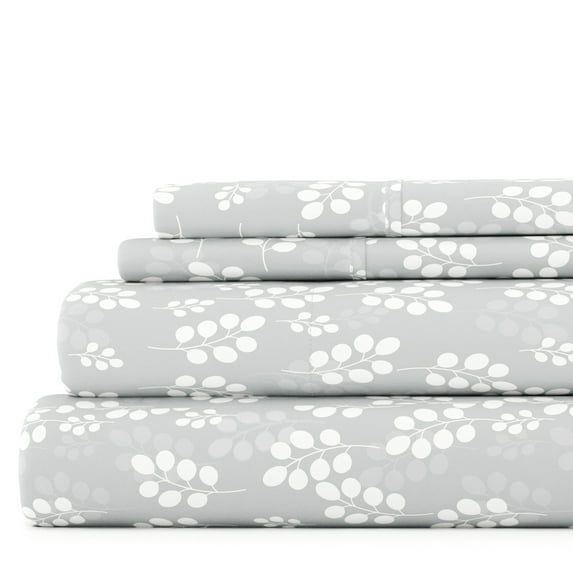 Noble Linens 4 Piece Pattern Microfiber Bed Sheets Set, Gray Wheat, California King