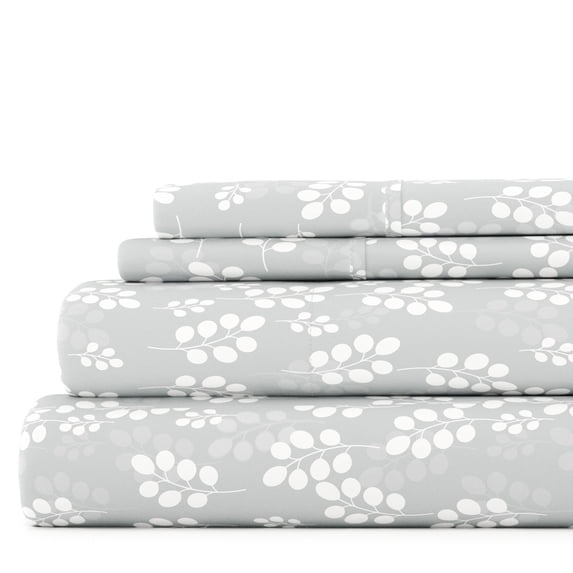 Noble Linens 4 Piece Pattern Microfiber Bed Sheets Set, Gray Wheat, King