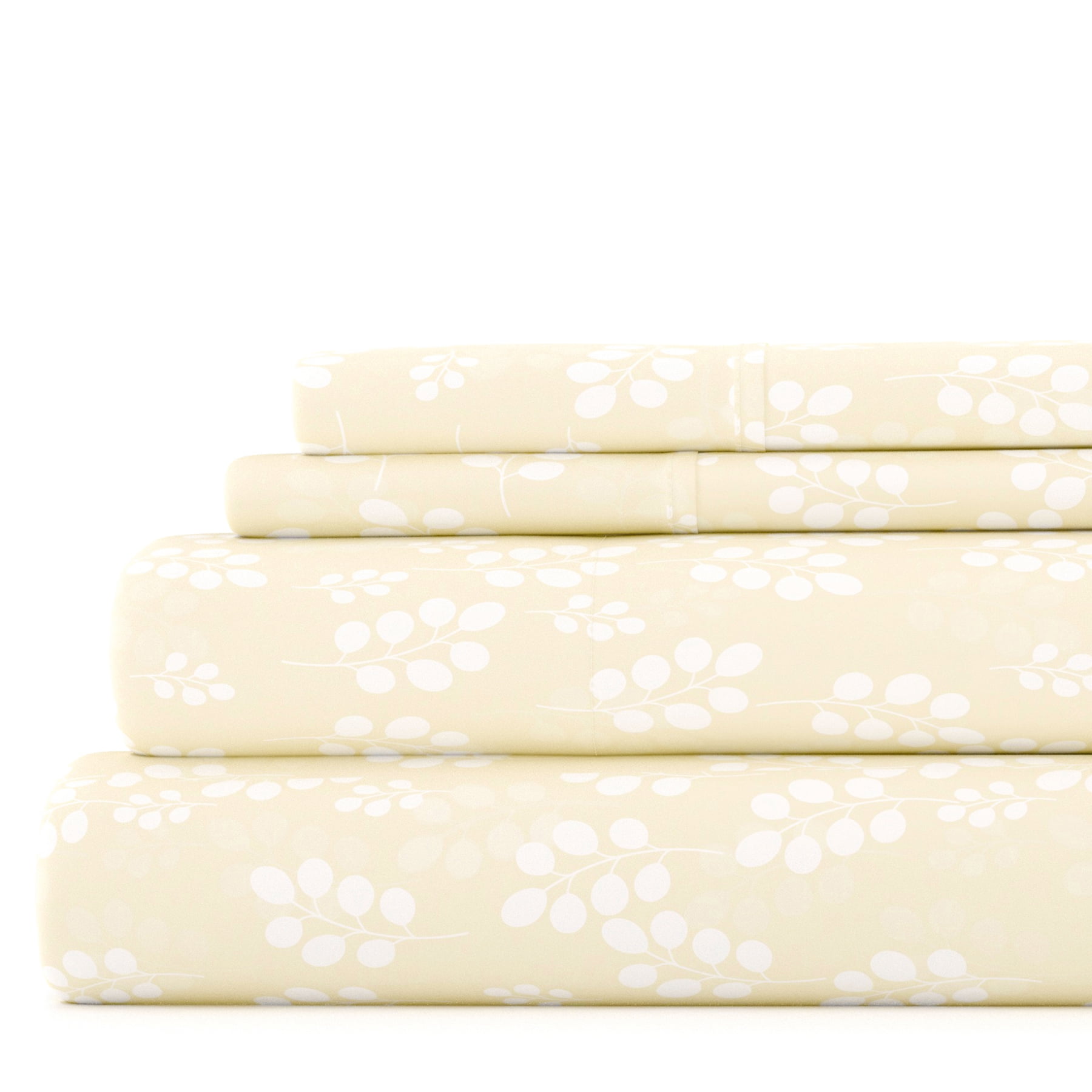 Noble Linens 4 Piece Pattern Microfiber Bed Sheets Set, Ivory Wheat, King