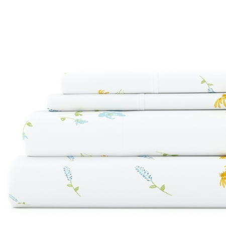 Noble Linens 4 Piece Pattern Microfiber Bed Sheets Set, Light Blue Bluebirds, California King