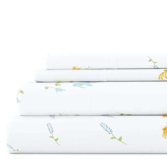 Noble Linens 4 Piece Pattern Microfiber Bed Sheets Set, Light Blue Bluebirds, Full