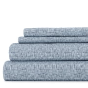 Noble Linens 3 Piece Pattern Microfiber Bed Sheets Set, Light Blue Chambray Style, Twin