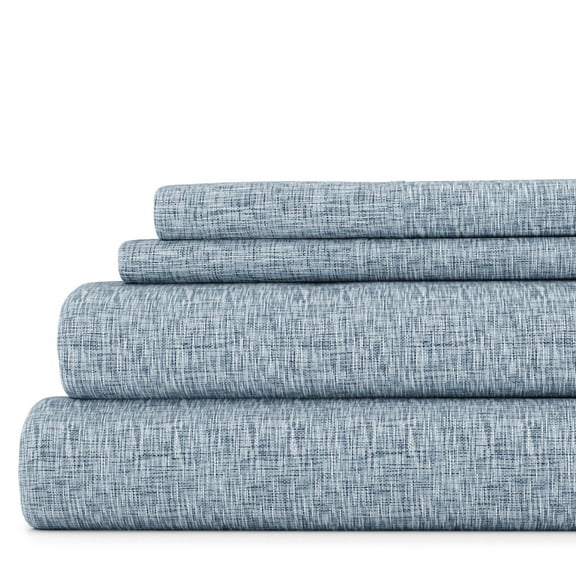 Noble Linens 3 Piece Pattern Microfiber Bed Sheets Set, Light Blue Chambray Style, Twin