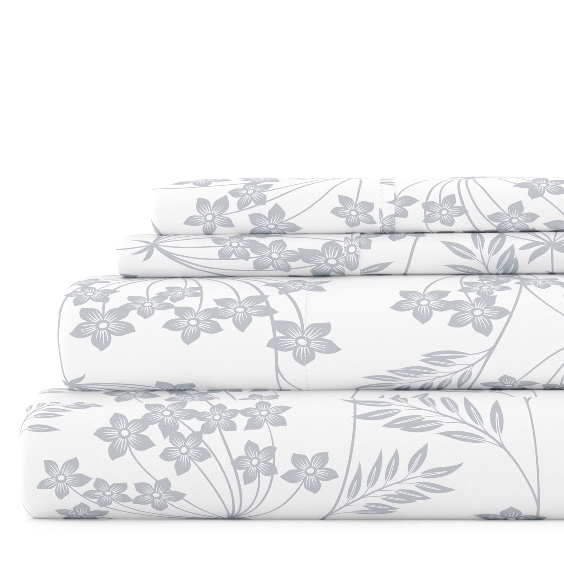 Full Size Blue Floral Microfiber Deep Pocket Sheet Set