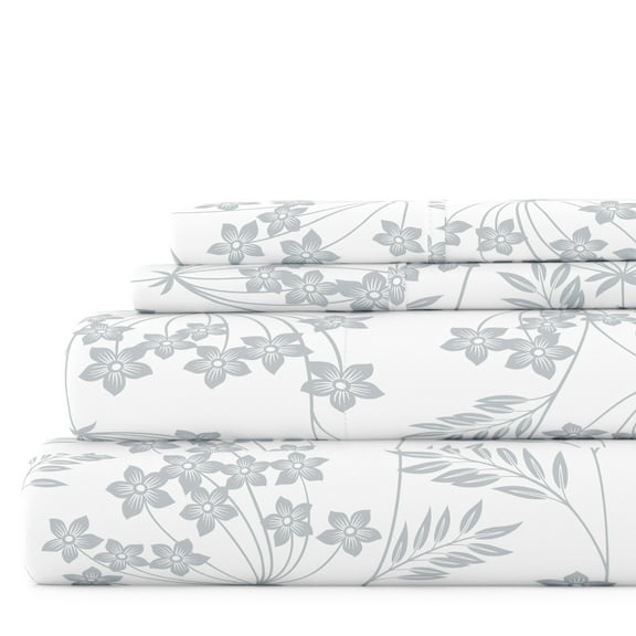 Noble Linens 4 Piece Pattern Microfiber Bed Sheets Set, Light Blue Chantilly Lace Style, Full