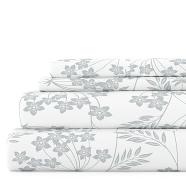 Noble Linens 4 Piece Pattern Microfiber Bed Sheets Set, Light Blue Chantilly Lace Style, Queen