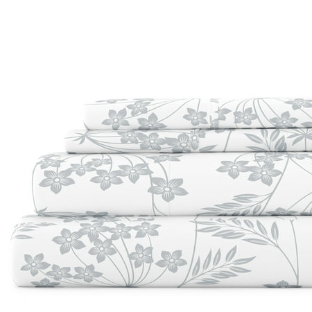 Noble Linens 4 Piece Pattern Microfiber Bed Sheets Set, Light Blue Chantilly Lace Style, Queen