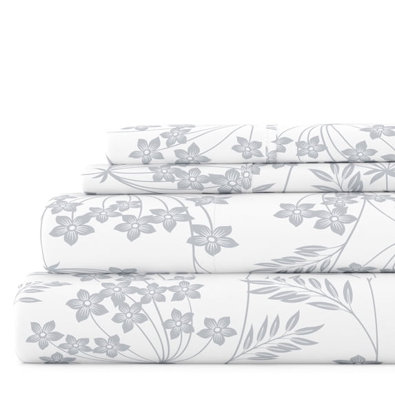 Noble Linens 3 Piece Pattern Microfiber Bed Sheets Set, Light Blue Chantilly Lace Style, Twin