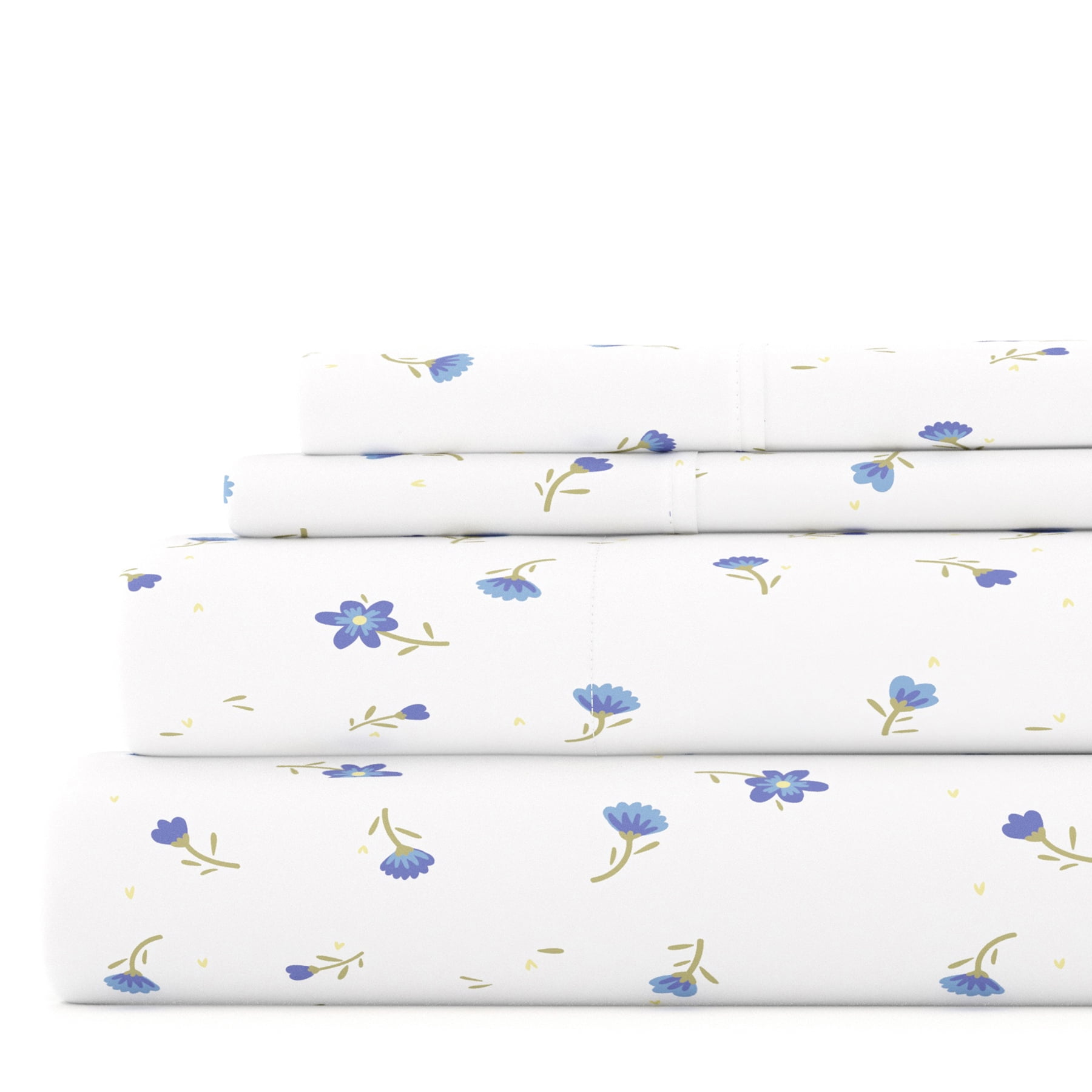 Noble Linens 4 Piece Pattern Microfiber Bed Sheets Set, Light Blue Floral, Full