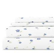 Noble Linens 4 Piece Pattern Microfiber Bed Sheets Set, Light Blue Floral, Queen