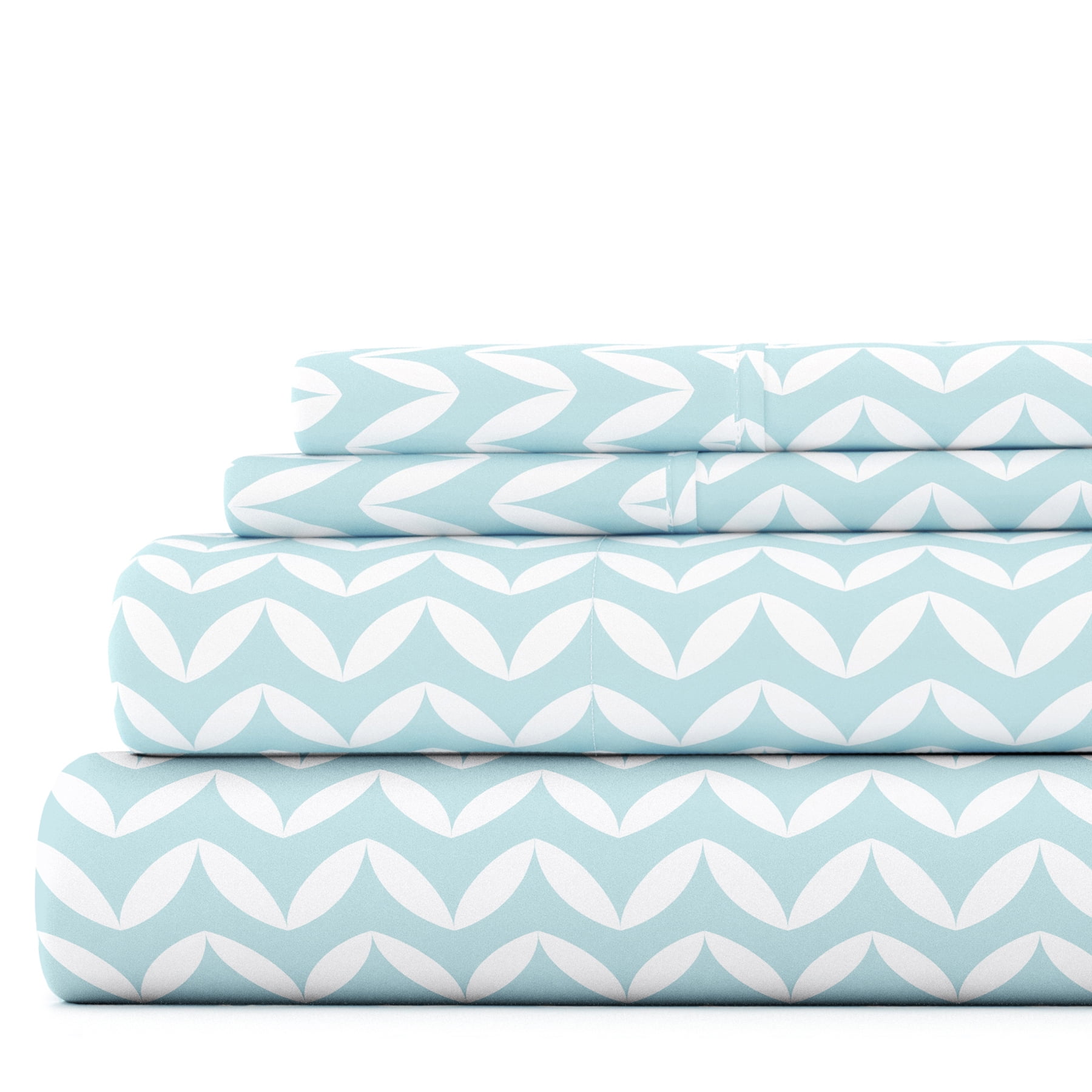 Noble Linens 4 Piece Pattern Microfiber Bed Sheets Set, Light Blue Puffed Chevron, Full