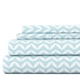 thumbnail image 1 of Noble Linens 4 Piece Pattern Microfiber Bed Sheets Set, Light Blue Puffed Chevron, Queen, 1 of 11