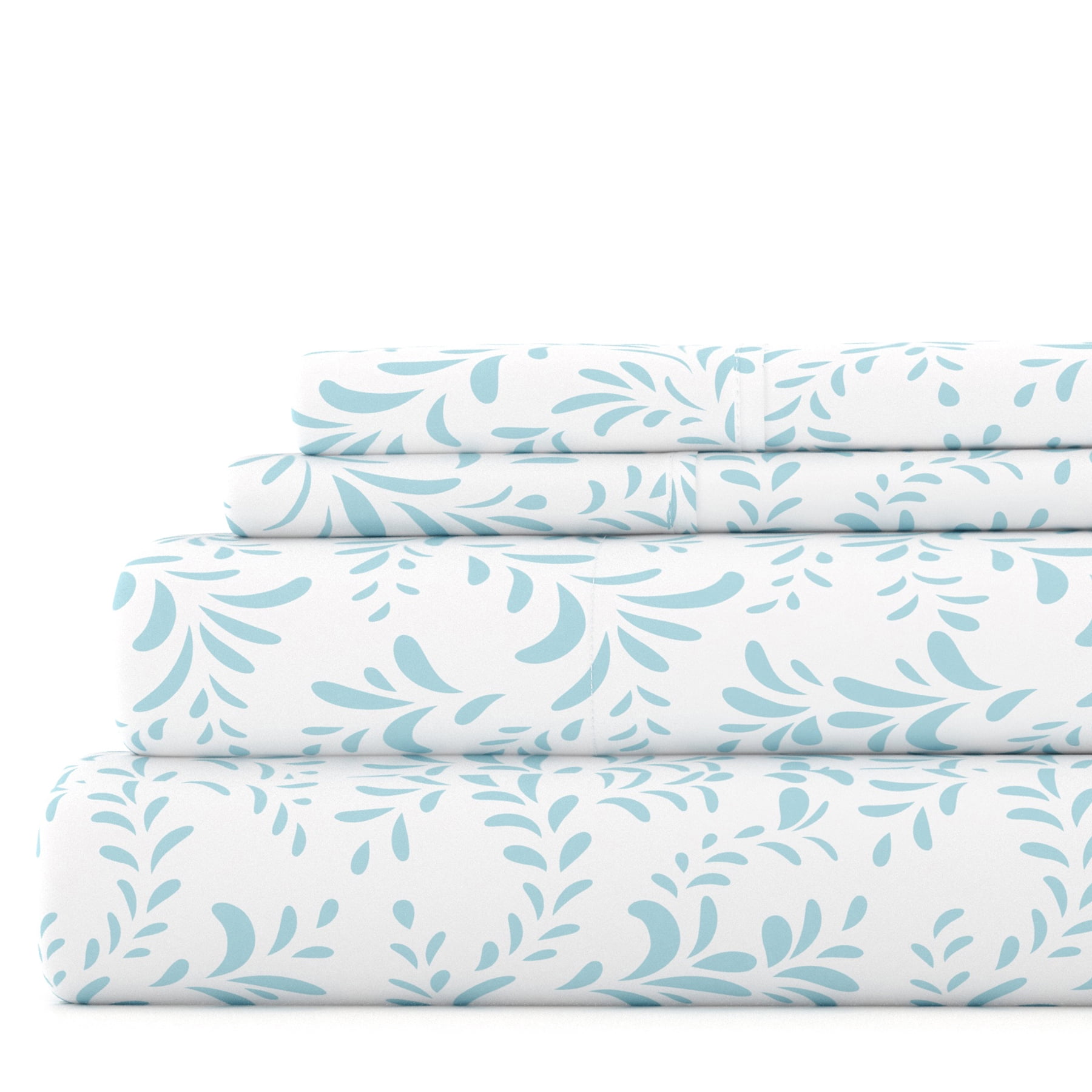 Noble Linens 4 Piece Pattern Microfiber Bed Sheets Set, Light Blue Ultra Burst of Vines, Queen