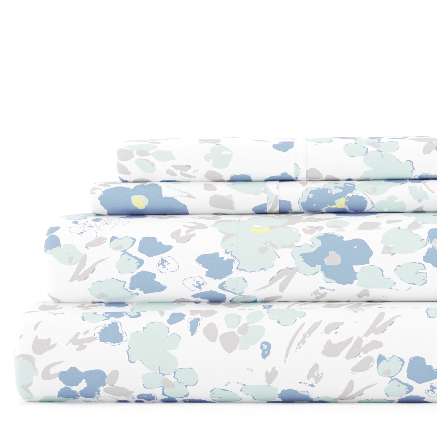 Queen Light Blue Floral Microfiber Deep Pocket Sheet Set
