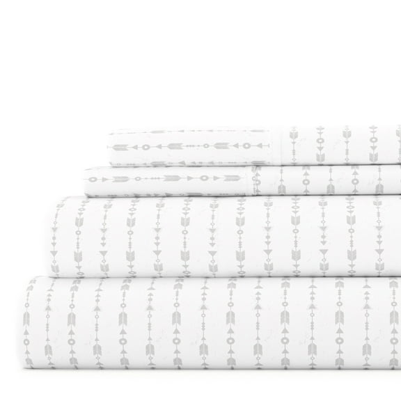 Noble Linens 4 Piece Pattern Microfiber Bed Sheets Set, Light Gray Beaded Arrows, Queen