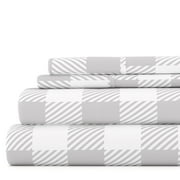 Noble Linens 3 Piece Pattern Microfiber Bed Sheets Set, Light Gray Country Plaid, Twin