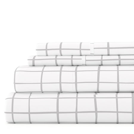 Noble Linens 4 Piece Pattern Microfiber Bed Sheets Set, Light Gray Crossroad, Full