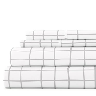 Noble Linens 4 Piece Pattern Microfiber Bed Sheets Set, Light Gray Crossroad, Queen