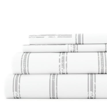 Noble Linens 4 Piece Pattern Microfiber Bed Sheets Set, Light Gray Distressed Line, CalKing