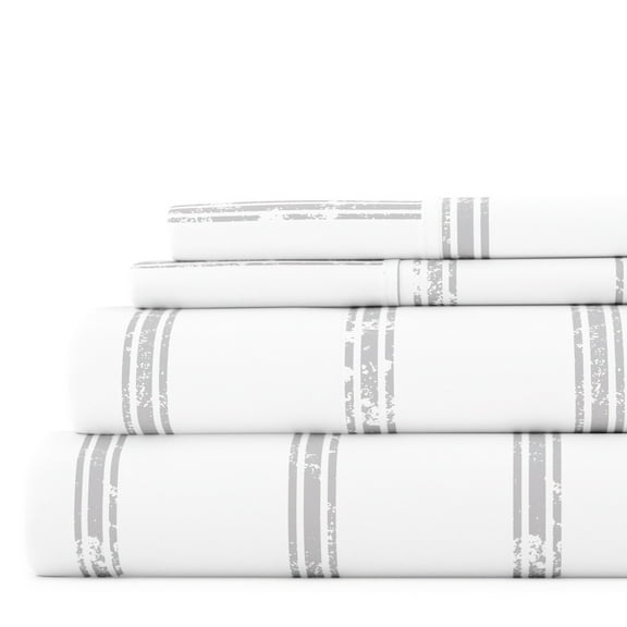 Noble Linens 4 Piece Pattern Microfiber Bed Sheets Set, Light Gray Distressed Line, King