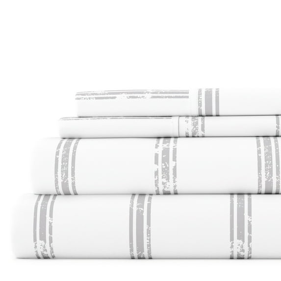 Noble Linens 4 Piece Pattern Microfiber Bed Sheets Set, Light Gray Distressed Line, Twin