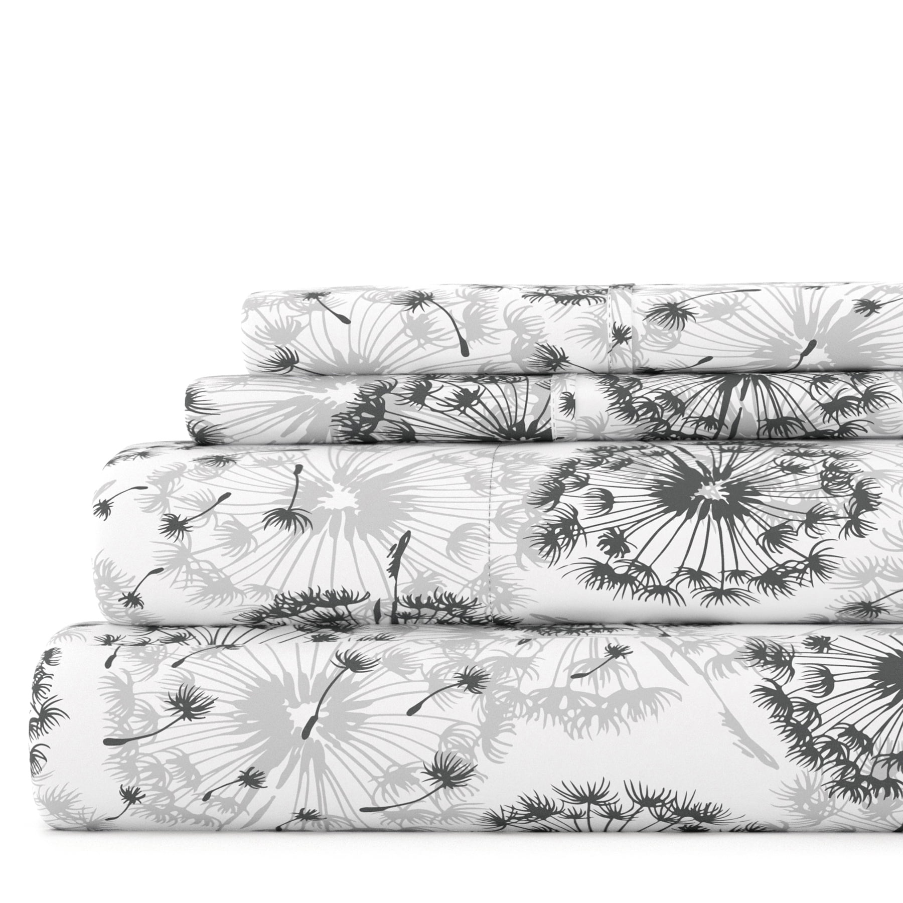 Noble Linens 4 Piece Pattern Microfiber Bed Sheets Set, Light Gray Make a Wish, King