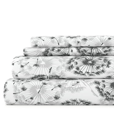 Noble Linens 4 Piece Pattern Microfiber Bed Sheets Set, Light Gray Make a Wish, Queen