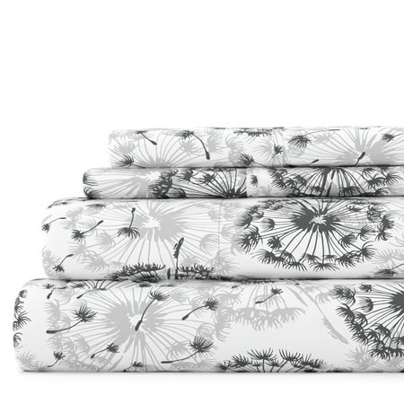 Noble Linens 3 Piece Pattern Microfiber Bed Sheets Set, Light Gray Make a Wish, Twin