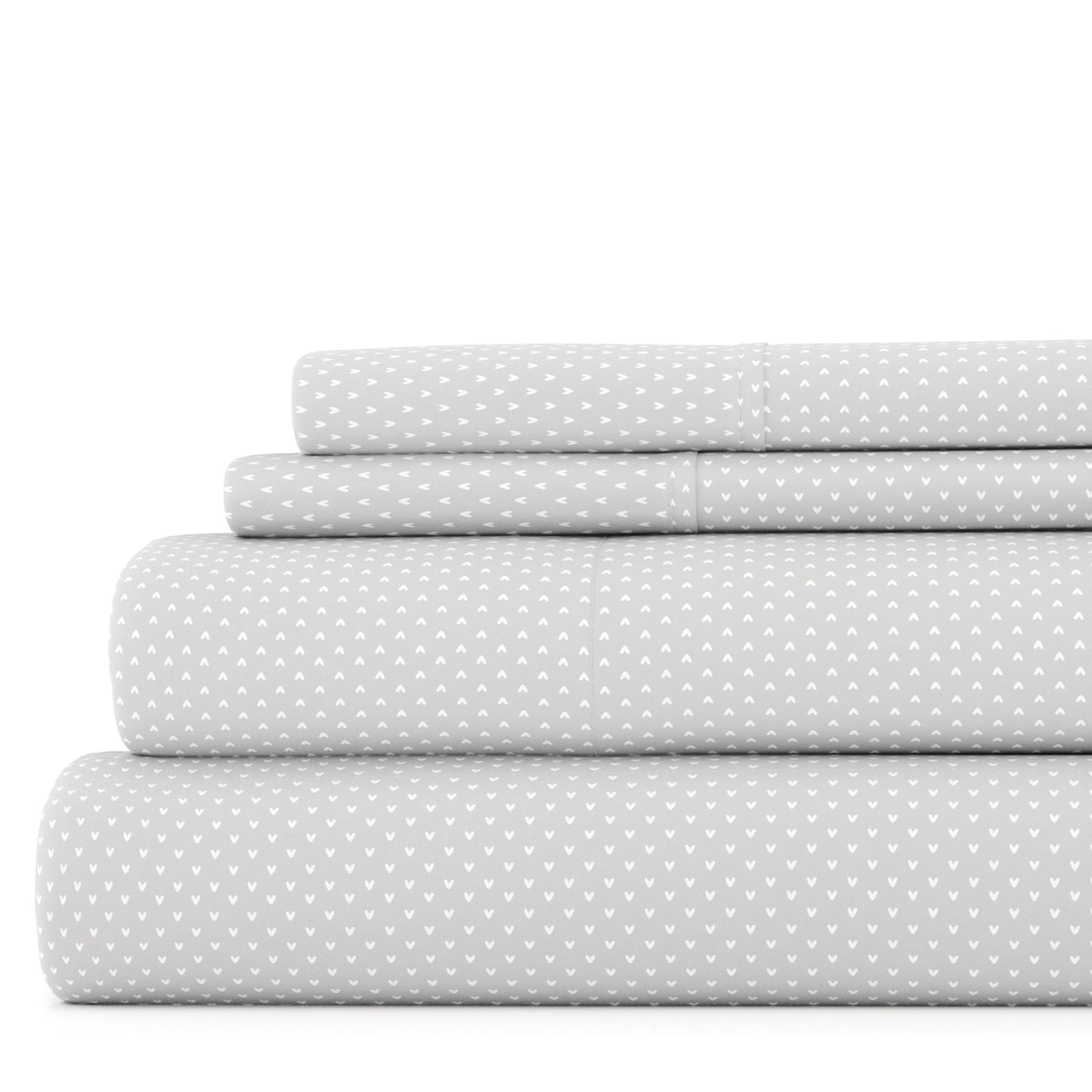 Noble Linens 4 Piece Pattern Microfiber Bed Sheets Set, Light Gray My Heart, California King