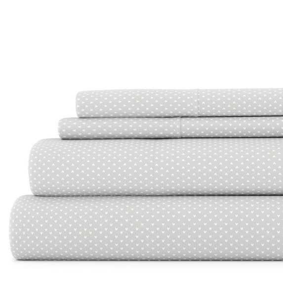 Noble Linens 4 Piece Pattern Microfiber Bed Sheets Set, Light Gray My Heart, Queen