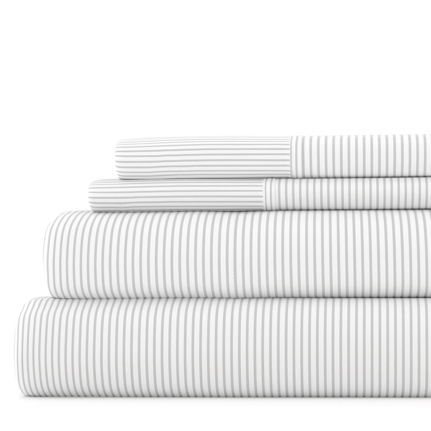 Noble Linens 4 Piece Pattern Microfiber Bed Sheets Set, Light Gray Pinstriped, California King - image 1 of 10