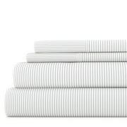Noble Linens 4 Piece Pattern Microfiber Bed Sheets Set, Light Gray Pinstriped, Queen