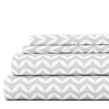 Noble Linens 4 Piece Pattern Microfiber Bed Sheets Set, Light Gray Puffed Chevron, California King