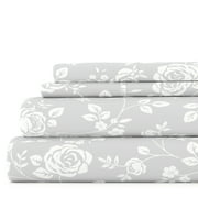Noble Linens 3 Piece Pattern Microfiber Bed Sheets Set, Light Gray Rose Gray, Twin