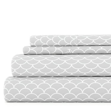 Noble Linens 4 Piece Pattern Microfiber Bed Sheets Set, Light Gray Scallops, King