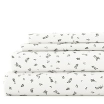 Noble Linens 4 Piece Pattern Microfiber Bed Sheets Set, Light Gray Spotted Leaves, King