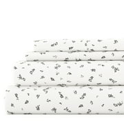 Noble Linens 4 Piece Pattern Microfiber Bed Sheets Set, Light Gray Spotted Leaves, Queen