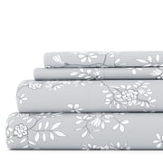 Noble Linens 4 Piece Pattern Microfiber Bed Sheets Set, Light Gray Trellis Vine, California King