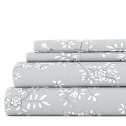Noble Linens 4 Piece Pattern Microfiber Bed Sheets Set, Light Gray Trellis Vine, Full