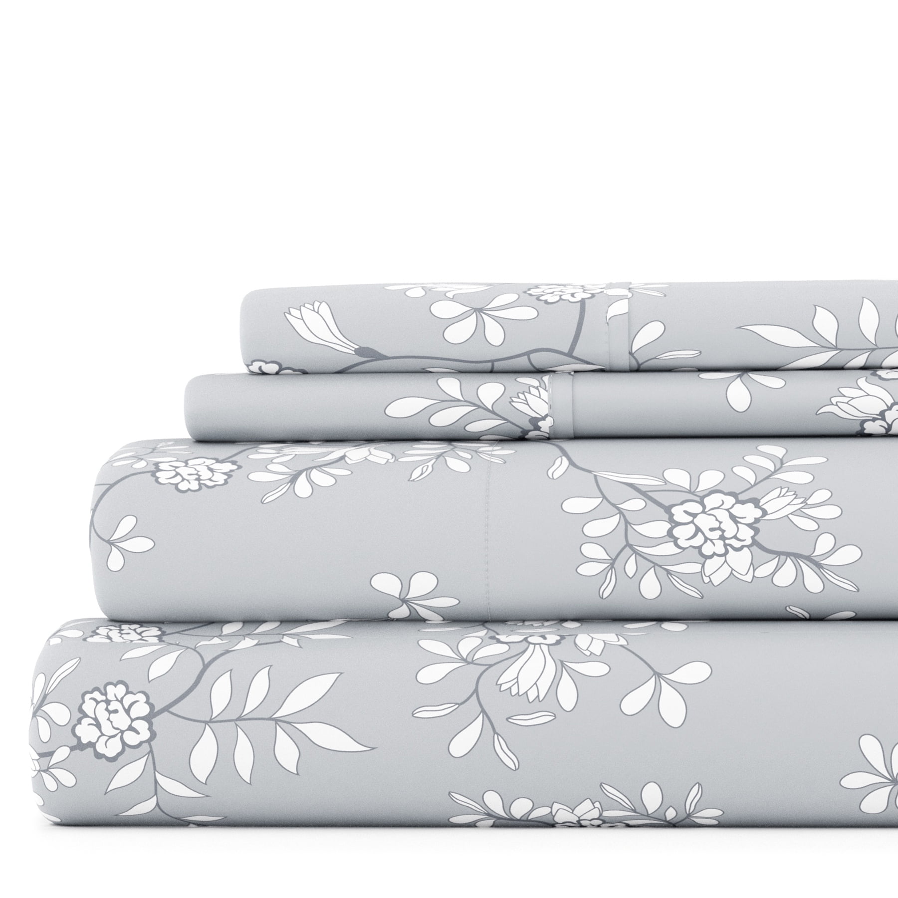 Light Gray Floral Vine Queen Microfiber Sheet Set