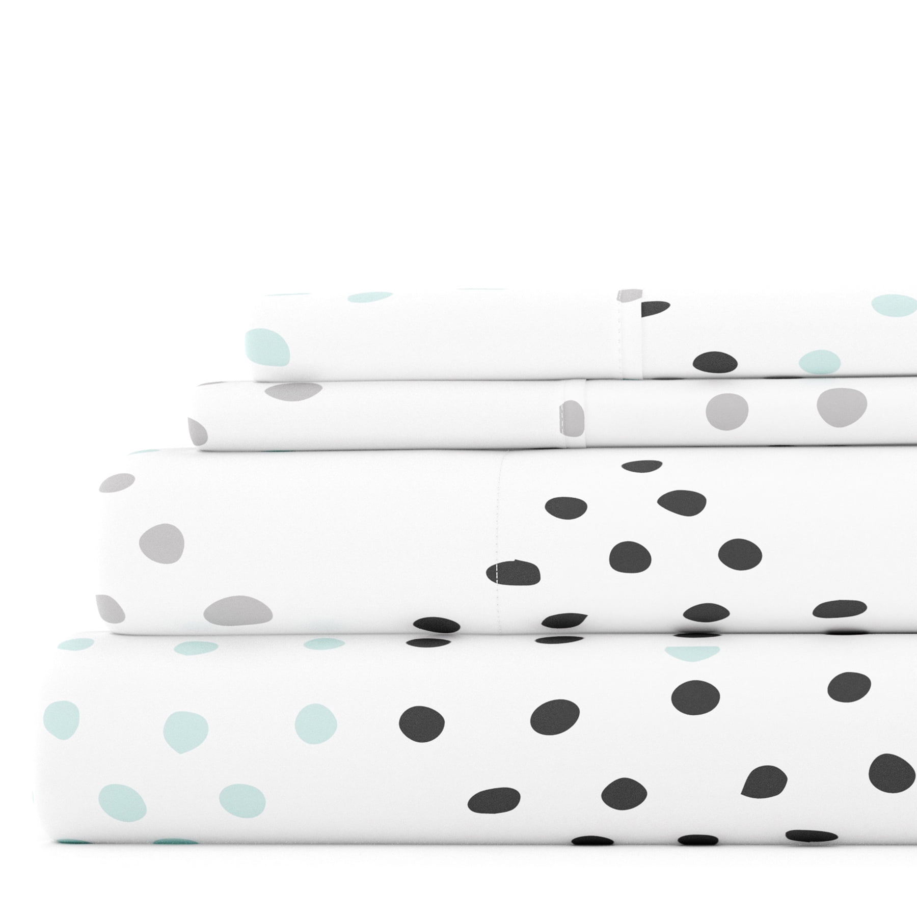 Noble Linens 4 Piece Pattern Microfiber Bed Sheets Set, Light Gray Trio, Queen