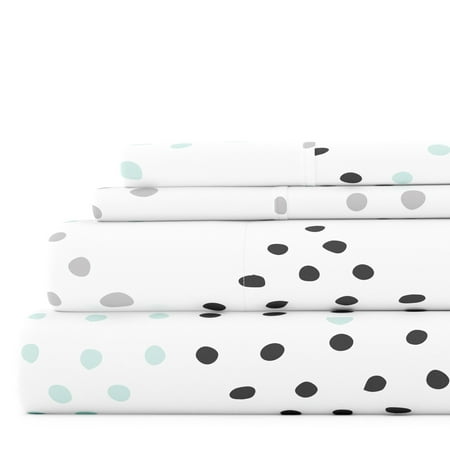 Noble Linens 4 Piece Pattern Microfiber Bed Sheets Set, Light Gray Trio, Queen
